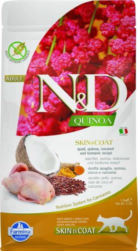 N&D Quinoa Skin&Coat száraz macskaeledel fürj 1,5kg