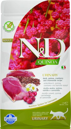 N&D Quinoa Urinary száraz macskaeledel kacsa 1,5kg