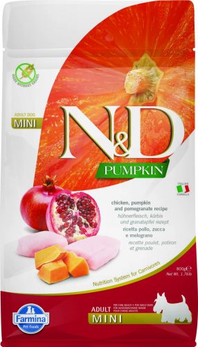 N&D Grain Free csirke&gránátalma sütőtökkel adult mini száraz kutyaeledel 800g