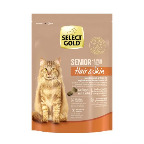 Select Gold Hair&Skin senior száraz macskaeledel szárnyas&lazac 300g