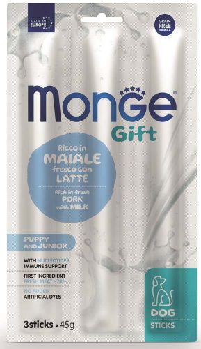 MONGE Gift Stick junior kutya jutalomfalat sertés&tej 45g