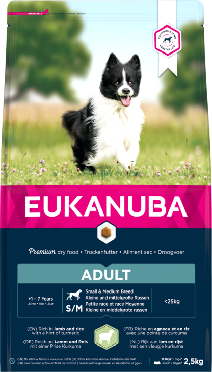 Eukanuba Small&Medium Breeds száraz kutyaeledel adult bárány&rizs 2,5kg