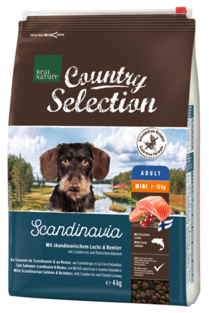 REAL NATURE Country Scandinavia kutya szárazeledel mini adult lazac&rénszarvas 4kg