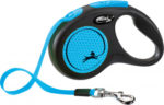Flexi New Neon kutyapóráz csévélő szalagos fekete/kék S 5m
