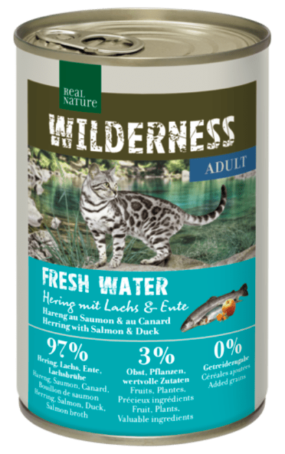 Real Nature Wilderness macska konzerv adult Fresh Water hering&lazac 6x400g