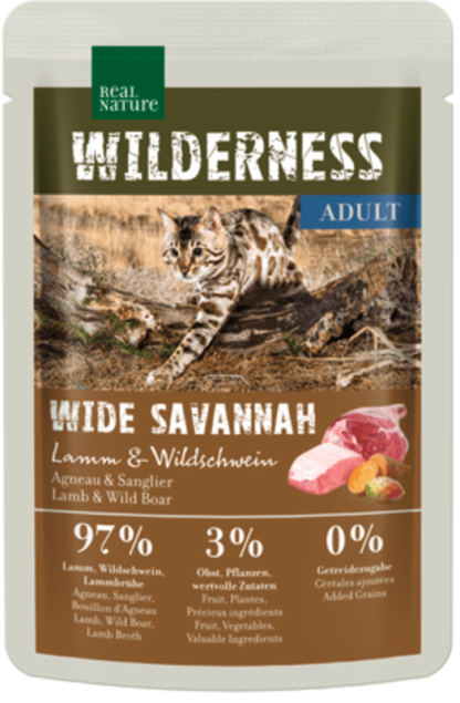 Real Nature Wilderness macska tasak adult Wide Savannah bárány&vaddisznó 85g