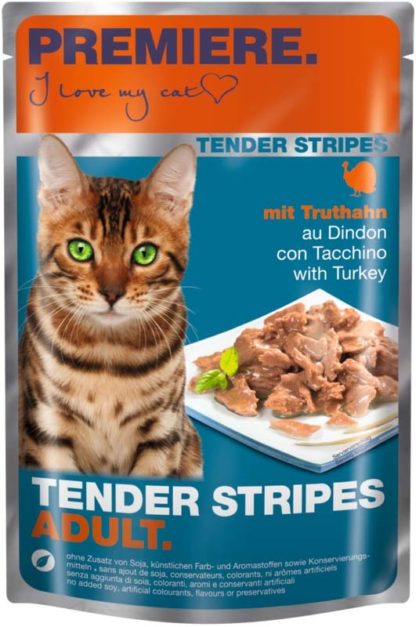 Premiere Tender Stripes macska tasak adult pulyka 28x85g
