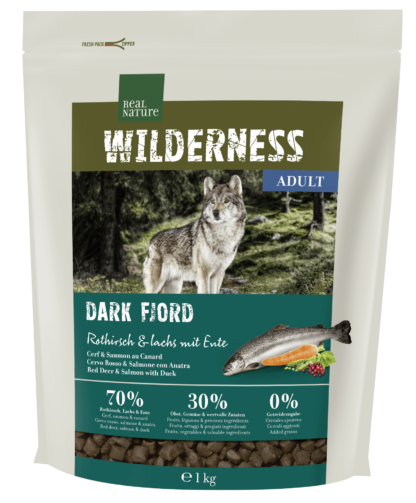 Real Nature Wilderness száraz kutyaeledel adult Dark Fjord gímszarvas&lazac 1kg