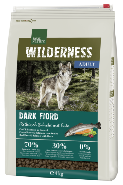 Real Nature Wilderness száraz kutyaeledel adult Dark Fjord gímszarvas&lazac 4kg