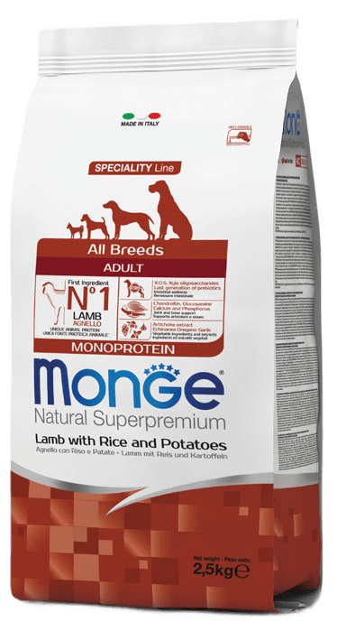 MONGE adult száraz kutyaeledel bárány&rizs 2,5kg