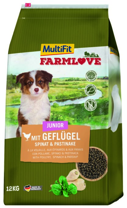 MultiFit Farmlove száraz kutyaeledel junior szárnyas&spenót 12kg