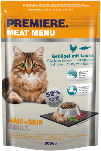 Premiere Meat Menu Hair&Skin száraz macskaeledel szárnyas&lazac 300g