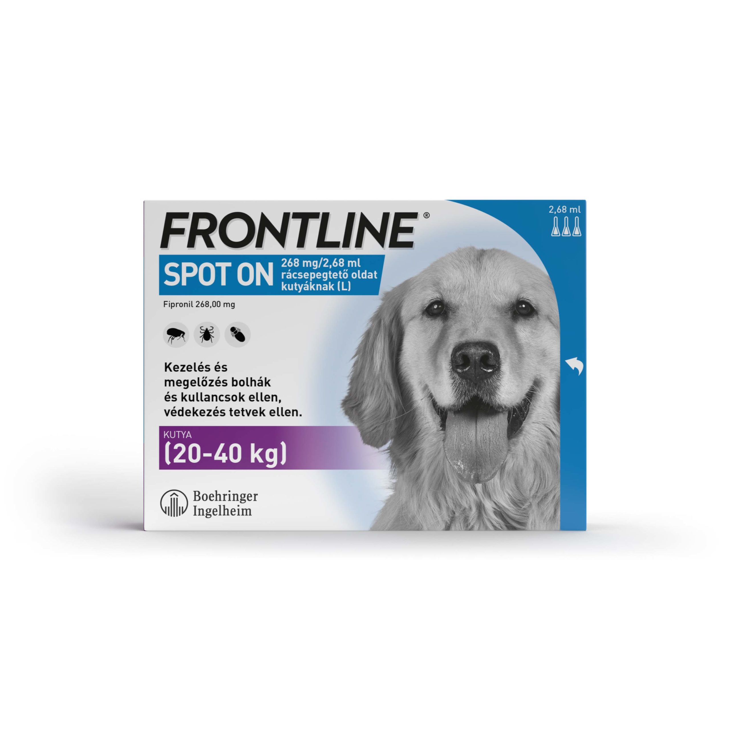 Frontline spot-on kullancs, bolha és tetvek ellen kutyáknak L 20-40kg 3db