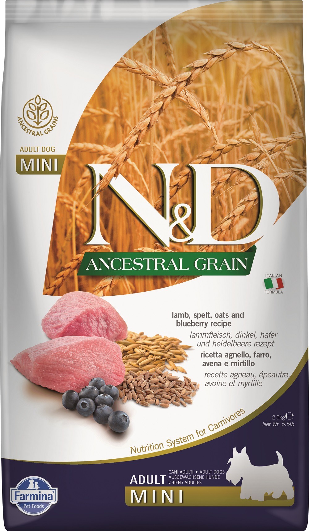 N&D Ancestral Grain Adult száraz kutyaeledel mini bárány 2,5kg