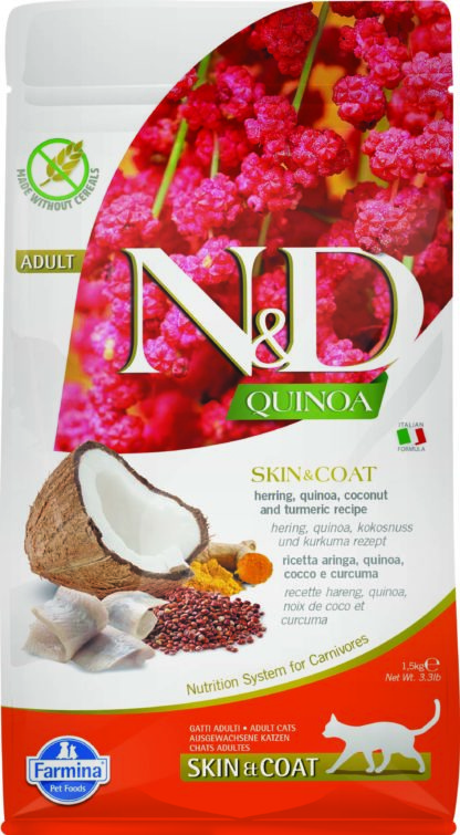 N&D Quinoa Skin&Coat száraz macskaeledel hering 1,5kg